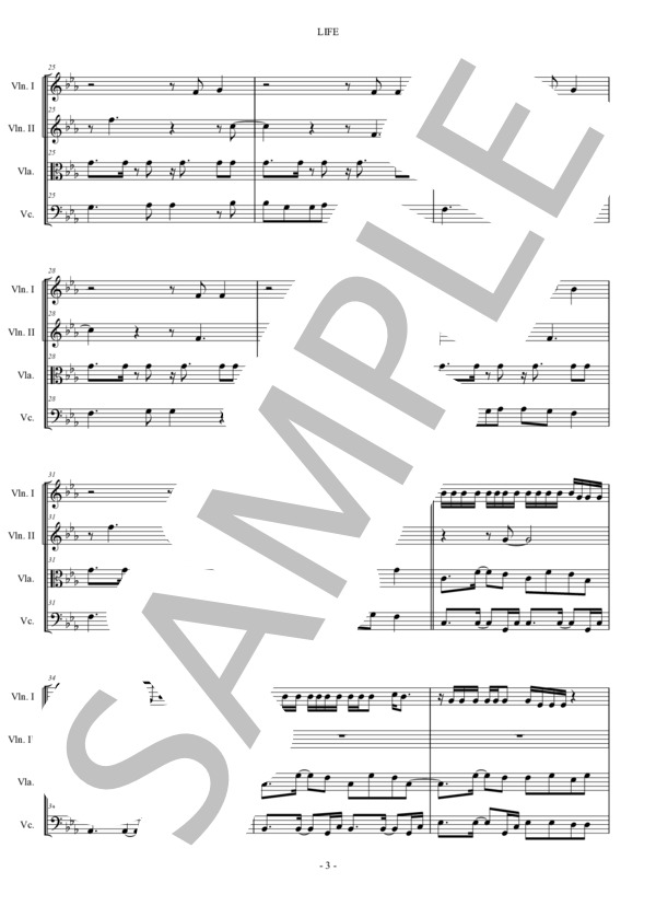 LIFE キマグレン  弦楽四重奏 スコアとスコアとパート譜 / アンサンブルパート 中〜上級 - サンプル譜面 3/5