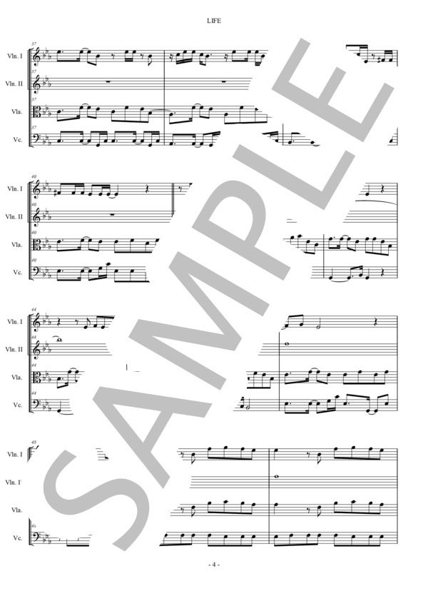 LIFE キマグレン  弦楽四重奏 スコアとスコアとパート譜 / アンサンブルパート 中〜上級 - サンプル譜面 4/5