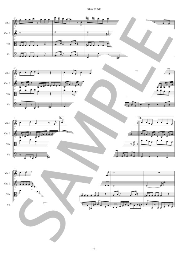 STAY TUNE Suchmos 弦楽四重奏 スコアとパート譜 / アンサンブルパート 中〜上級 - サンプル譜面 4/5