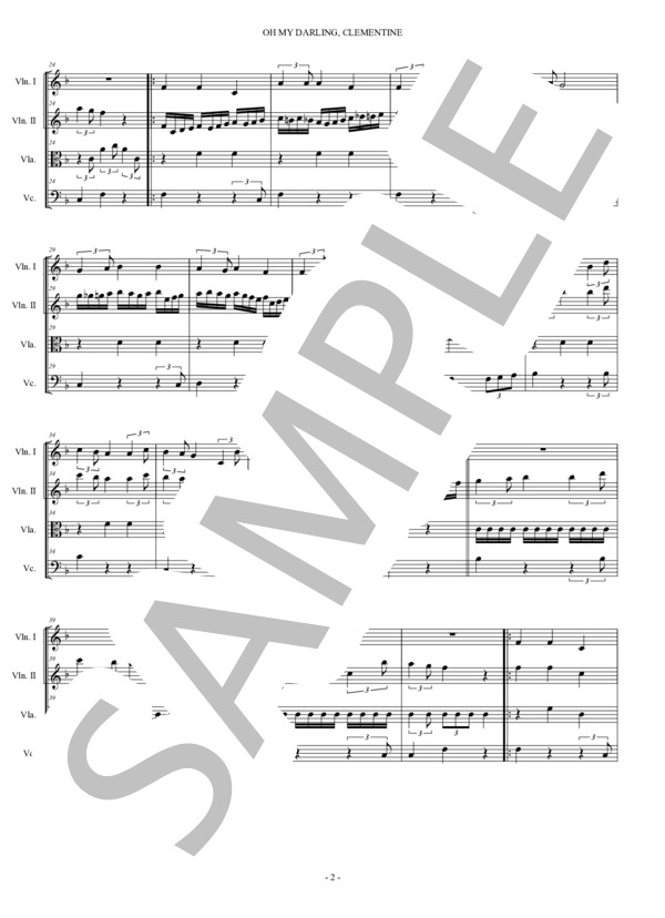 雪山讃歌 米国民謡 弦楽四重奏 スコアとパート譜 (米国 民謡) / アンサンブルリコーダー 中〜上級 - サンプル譜面 2/5