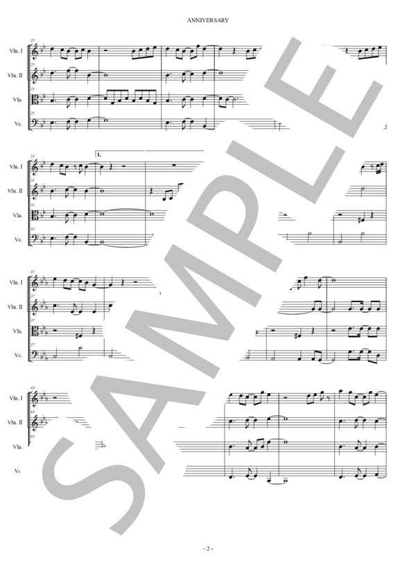 ANNIVERSARY 松任谷由実 弦楽四重奏 スコアとパート譜 (松任谷 由実) / アンサンブルパート 中〜上級 - サンプル譜面 2/5