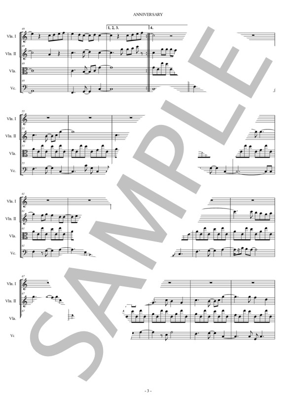 ANNIVERSARY 松任谷由実 弦楽四重奏 スコアとパート譜 (松任谷 由実) / アンサンブルパート 中〜上級 - サンプル譜面 3/5