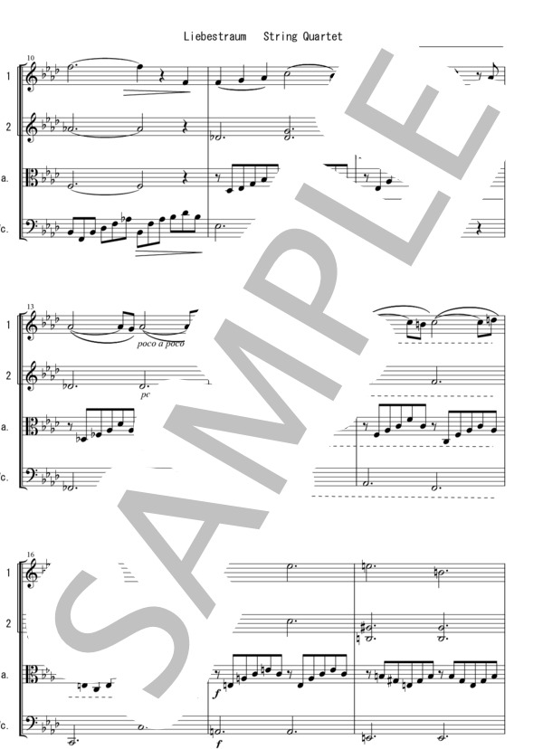 [KTA] 愛の夢 フランツ・リスト 弦楽四重奏 バイオリン ビオラ チェロ / 中〜上級 - サンプル譜面 2/5