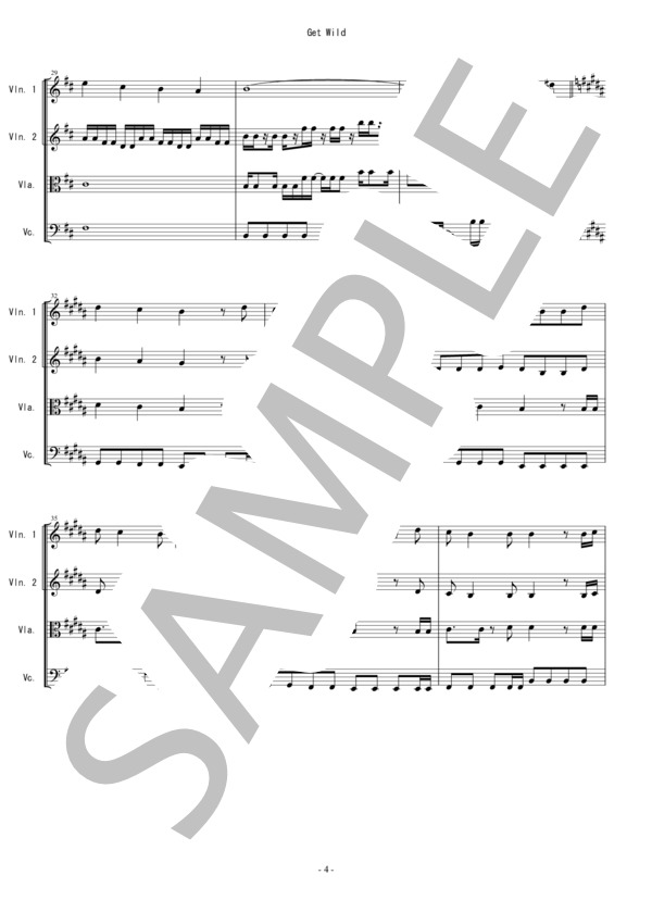 Get Wild (シティハンター) TM NETWORK 弦楽四重奏 バイオリン ビオラ チェロ (TMN) / 中〜上級 - サンプル譜面 4/5