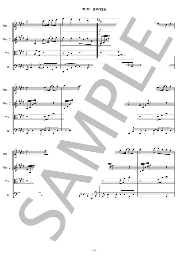 TAKUMI - 匠 (大改造!! 劇的ビフォーアフター) 弦楽四重奏 バイオリン ビオラ チェロ (松谷 卓) / 中〜上級 - サンプル譜面 5/5