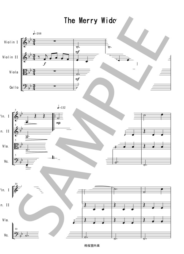 [KTA] レハール メリー・ウィドウ 弦楽四重奏 バイオリン ビオラ チェロ (フランツ・レハール) / 中〜上級 - サンプル譜面 1/5
