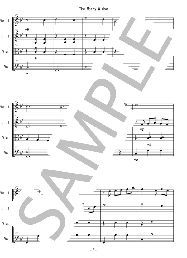 [KTA] レハール メリー・ウィドウ 弦楽四重奏 バイオリン ビオラ チェロ (フランツ・レハール) / 中〜上級 - サンプル譜面 3/5