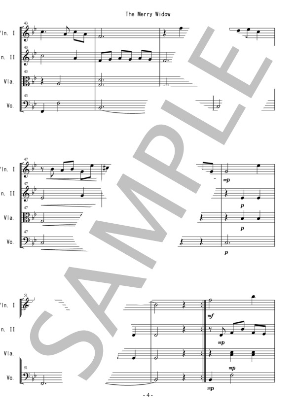 [KTA] レハール メリー・ウィドウ 弦楽四重奏 バイオリン ビオラ チェロ (フランツ・レハール) / 中〜上級 - サンプル譜面 4/5
