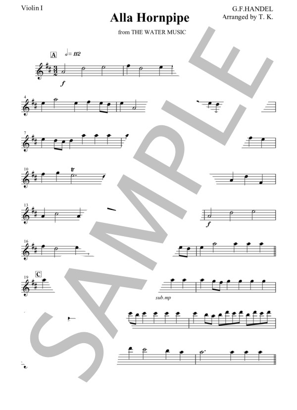 楽譜】 ヘンデル アラ・ホーンパイプ 弦楽四重奏 バイオリン ビオラ