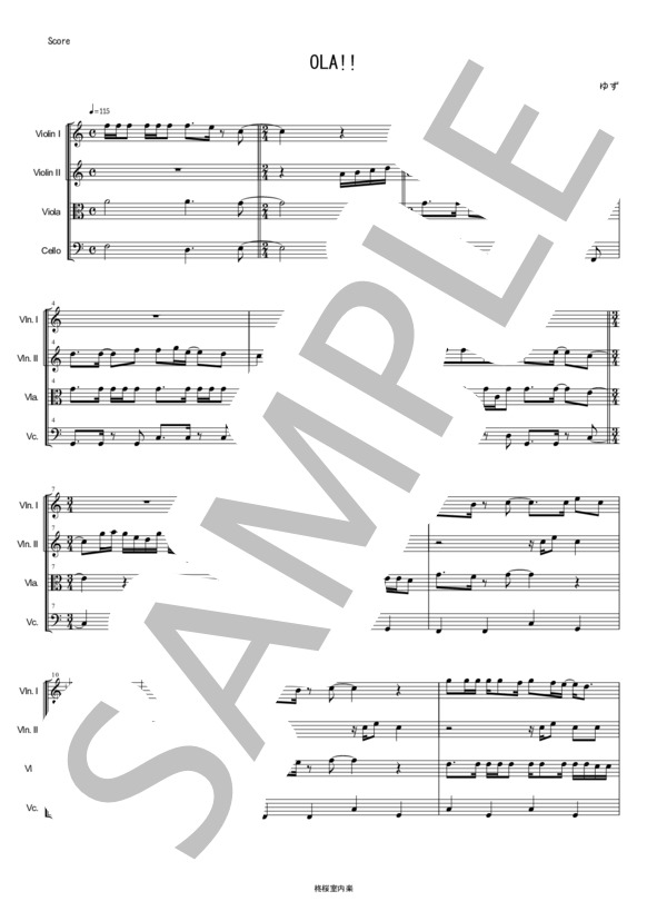 OLA!! (クレヨンしんちゃん) ゆず 弦楽四重奏 バイオリン ビオラ チェロ / 中〜上級 - サンプル譜面 1/5
