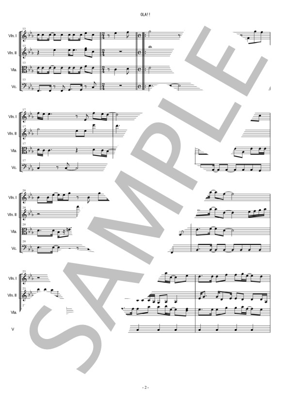 OLA!! (クレヨンしんちゃん) ゆず 弦楽四重奏 バイオリン ビオラ チェロ / 中〜上級 - サンプル譜面 2/5