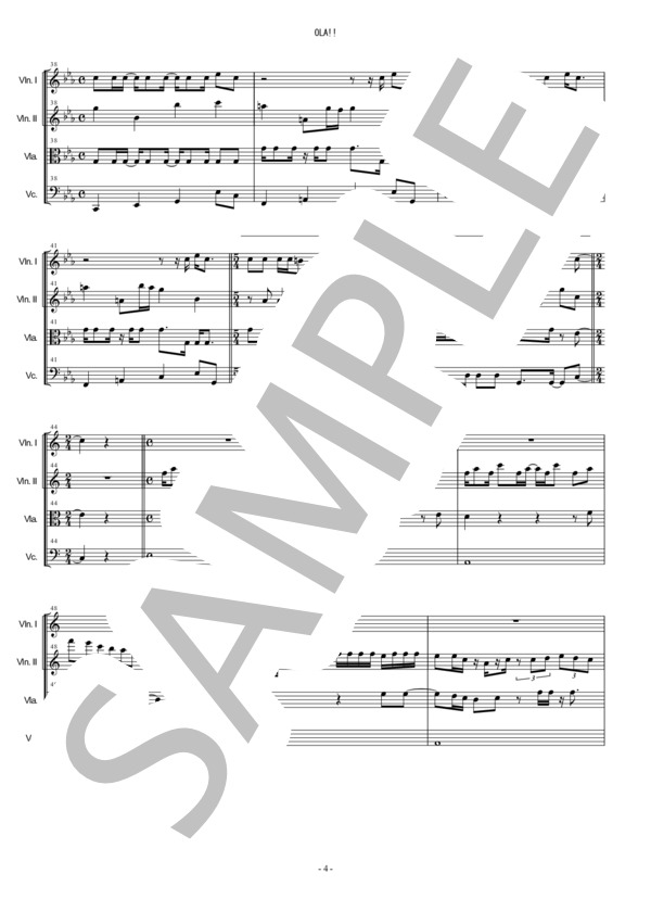 OLA!! (クレヨンしんちゃん) ゆず 弦楽四重奏 バイオリン ビオラ チェロ / 中〜上級 - サンプル譜面 4/5