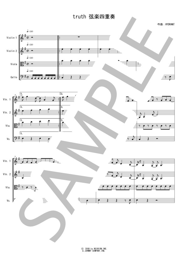 truth 弦楽四重奏 スコアとパート譜 (嵐) / 中〜上級 - サンプル譜面 1/5