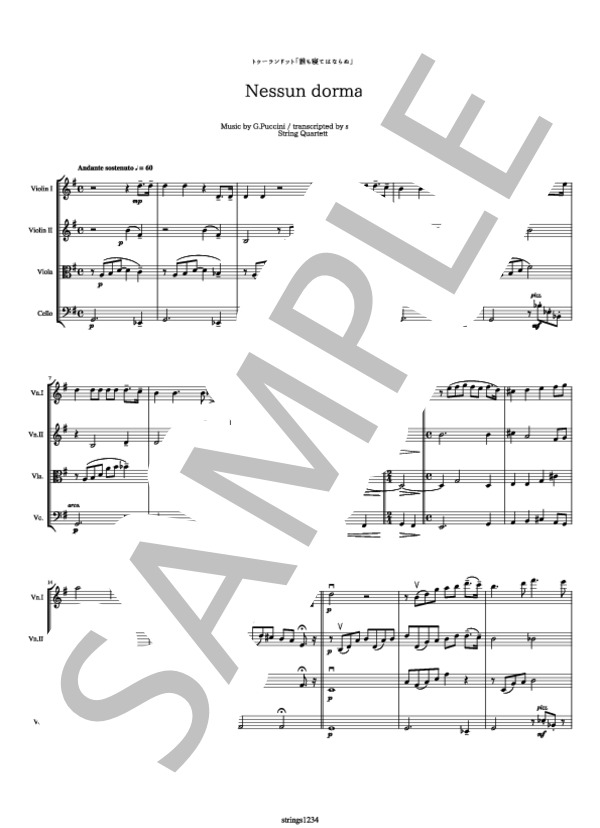 「トゥーランドット」より「誰も寝てはならぬ」 / プッチーニ (ジャコモ・プッチーニ) / 全て 中級 - サンプル譜面 1/5