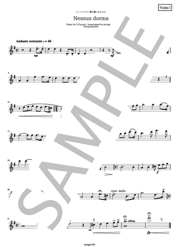 「トゥーランドット」より「誰も寝てはならぬ」 / プッチーニ (ジャコモ・プッチーニ) / 全て 中級 - サンプル譜面 3/5