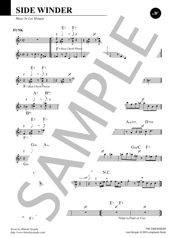 Side Winder (Key=Eb) in B♭ / サイド・ワインダー / ジャズ・スタンダード・ライブラリ (Sheet Music) (リー・モーガン) / テナーサックス 初〜中級 - サンプル譜面 1/1