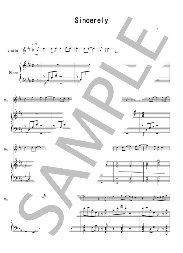 Sincerely【Violin】 (TRUE) / ヴァイオリン 中〜上級 - サンプル譜面 1/5
