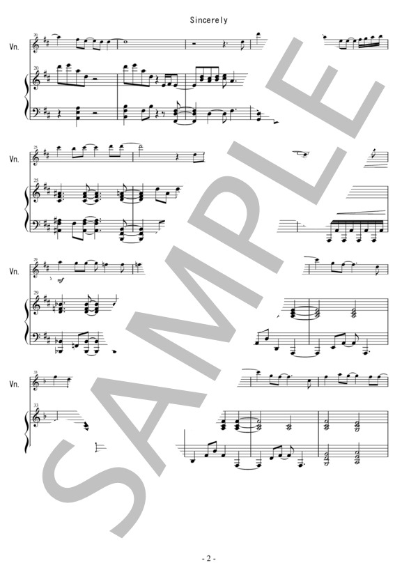 Sincerely【Violin】 (TRUE) / ヴァイオリン 中〜上級 - サンプル譜面 2/5