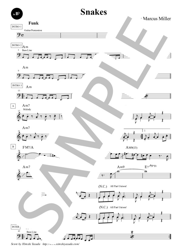 Snakes (Key=Gm) in B♭ / スネークス / フュージョン・スタンダード・ライブラリ (Sheet Music) (David Sanborn) / テナーサックス 中級 - サンプル譜面 1/2