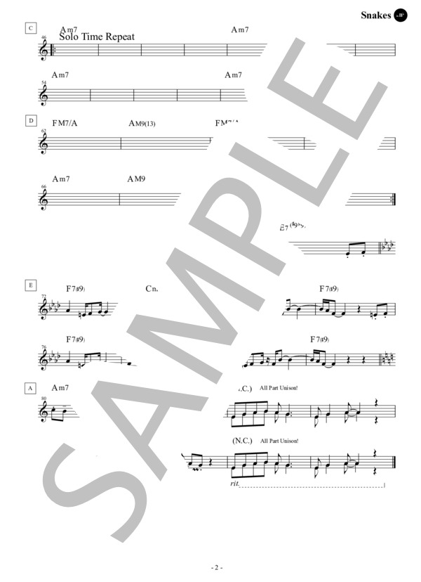 Snakes (Key=Gm) in B♭ / スネークス / フュージョン・スタンダード・ライブラリ (Sheet Music) (David Sanborn) / テナーサックス 中級 - サンプル譜面 2/2