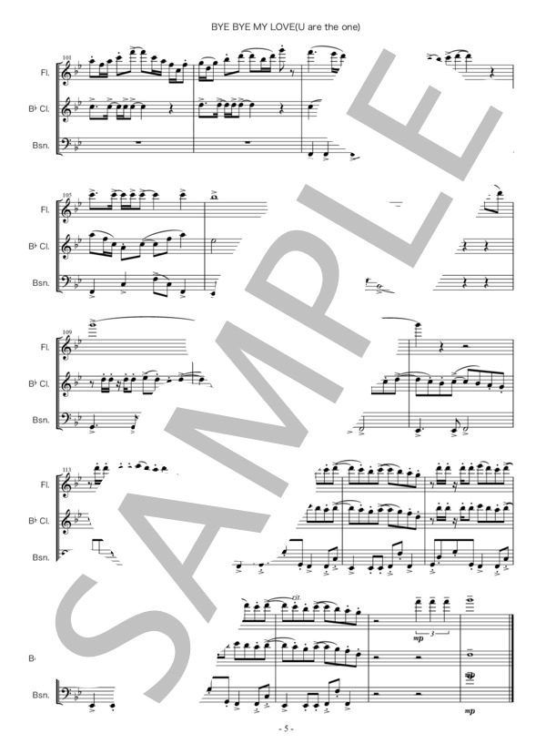 Bye Bye My Love・サザンオールスターズ・木管三重奏・楽譜 / アンサンブル木管 初〜中級 - サンプル譜面 5/5