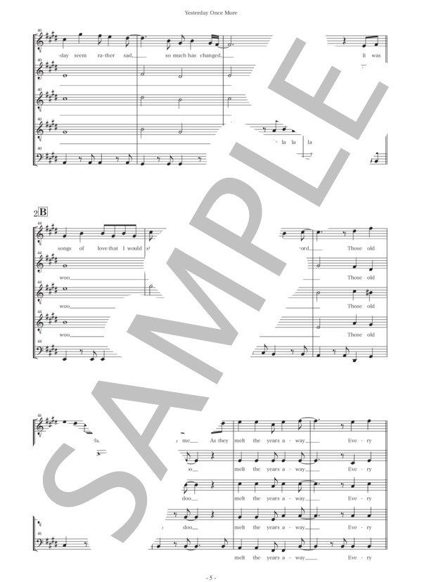 Yesterday Once More (Carpenters) / アカペラ 中級 - サンプル譜面 5/5