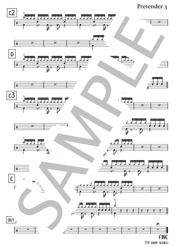 Pretender【かんたんバージョン】 (Official髭男dism) / ドラム 初級 - サンプル譜面 3/3