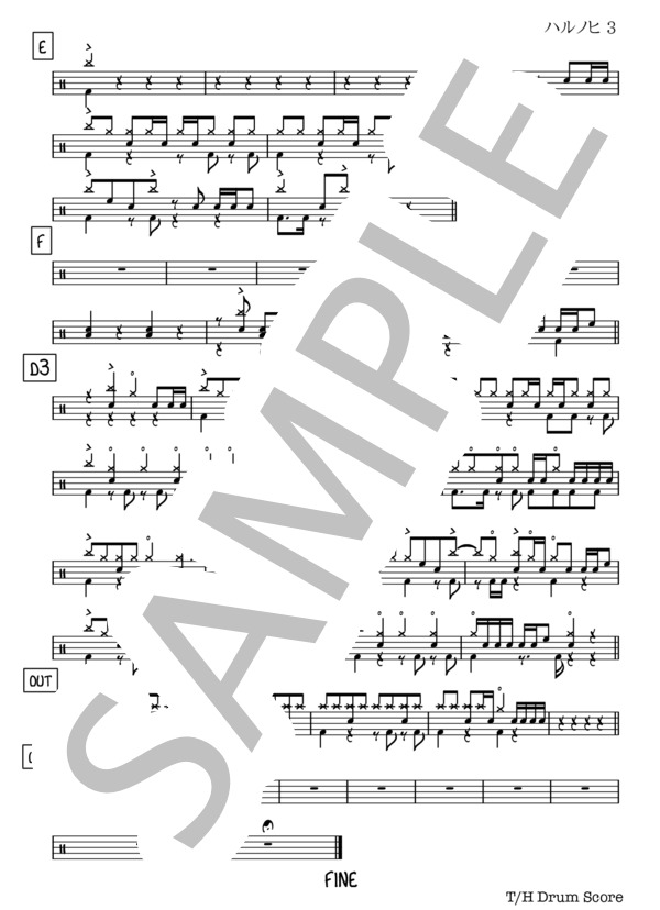 ハルノヒ (あいみょん) / ドラム 中級 - サンプル譜面 3/3