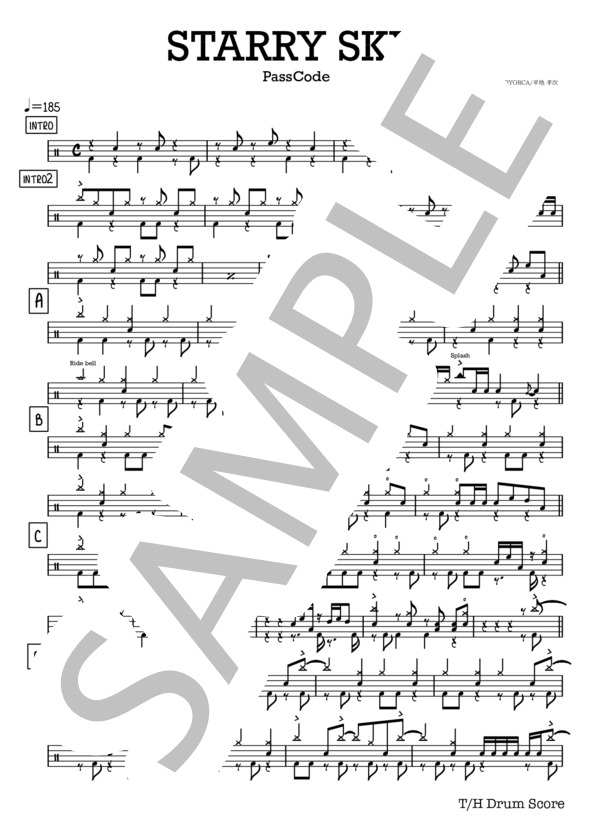 STARRY SKY (PassCode) / ドラム 上級 - サンプル譜面 1/4