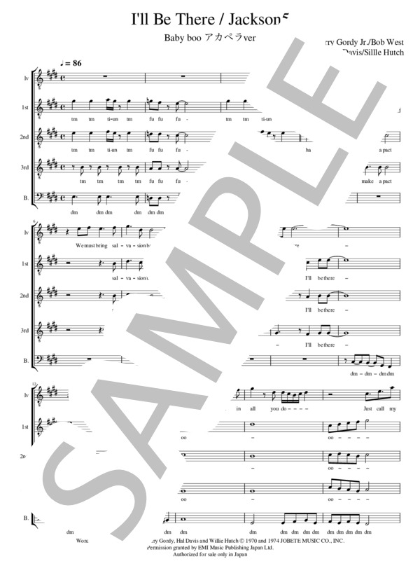 【アカペラ】I'll be there / Baby boo(Jackson5) (The Jackson 5) / 入門〜初級 - サンプル譜面 1/5
