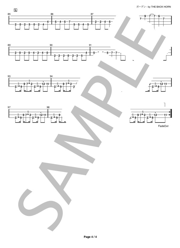 【ベースTAB譜】ガーデン / THE BACK HORN / エレキベース 中級 - サンプル譜面 4/4
