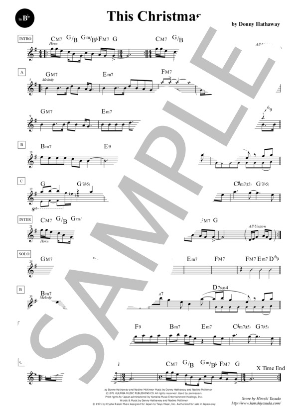 This Christmas (Key=F) in B♭ / ディス・クリスマス / ファンク＆ソウル・スタンダード・ライブラリ (Sheet Music) (ダニー・ハサウェイ) / テナーサックス 初〜中級 - サンプル譜面 1/2