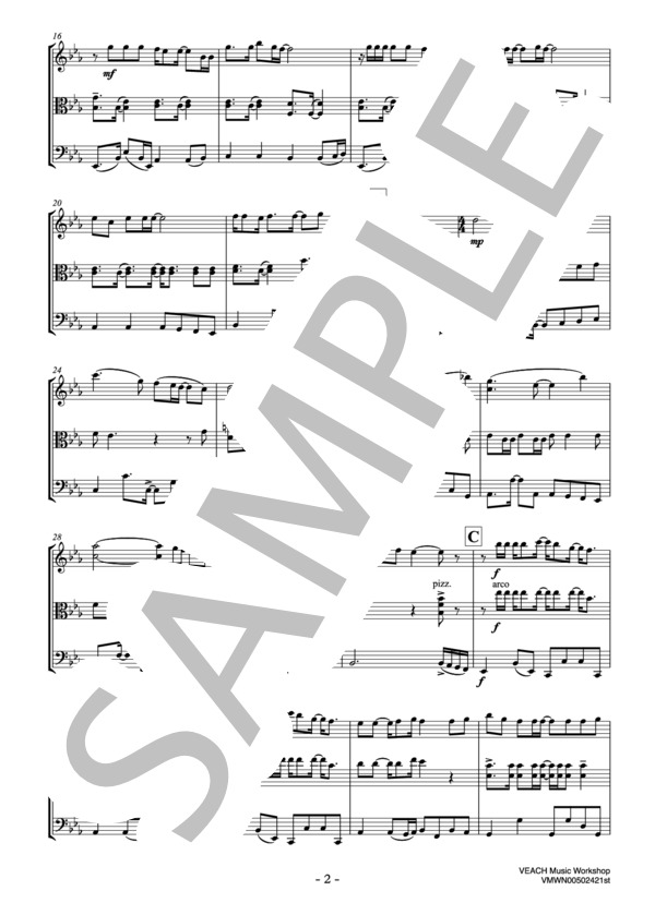 【弦楽三重奏】夏色 (ゆず) / アンサンブル弦楽 中〜上級 - サンプル譜面 2/5