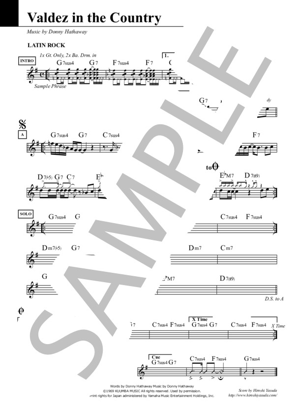 Valdez in the Country (Key=G) / バルディーズ・イン・ザ・カントリー / ファンク＆ソウル・スタンダード・ライブラリ (Sheet Music) (ダニー・ハサウェイ) / メロディ その他 - サンプル譜面 1/1