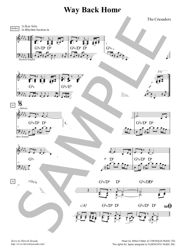 Way Back Home (Key=Db) / ウェイ・バック・ホーム / ファンク＆ソウル・スタンダード・ライブラリ (Sheet Music) (The Crusaders) / メロディ その他 - サンプル譜面 1/2