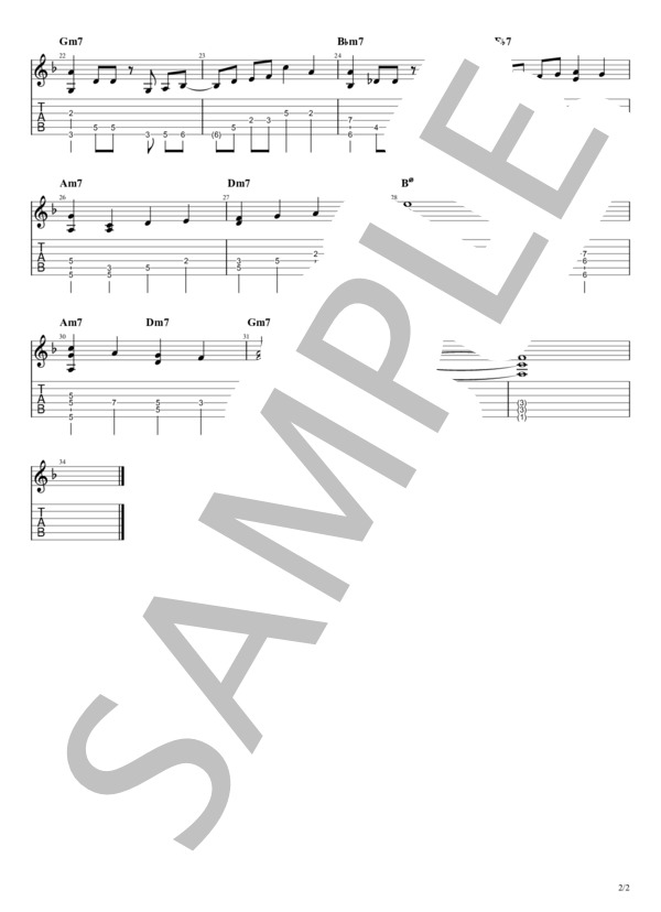 酒とバラの日々(Days of Wine and Roses)テーマ低音パターン (ヘンリー・マンシーニ) / ギターソロ 初〜中級 - サンプル譜面 2/2