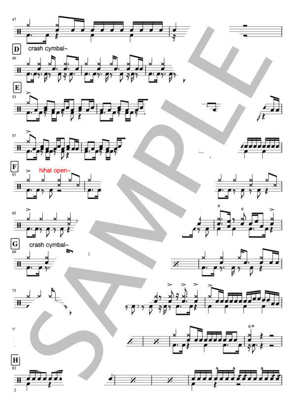 紅蓮華 (LiSA) / ドラム 中級 - サンプル譜面 2/4