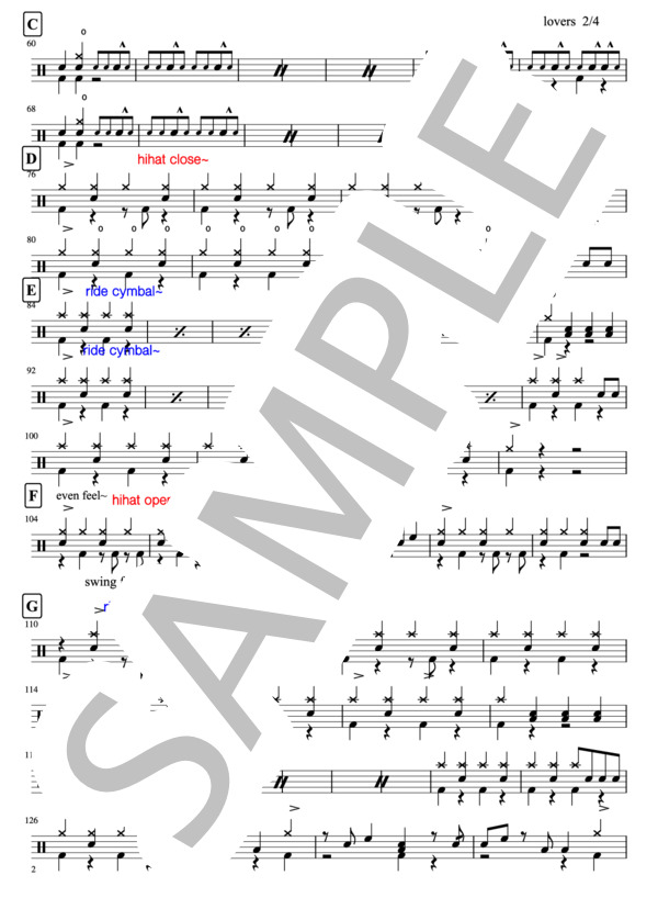 Lovers (sumika) / ドラム 中級 - サンプル譜面 2/4