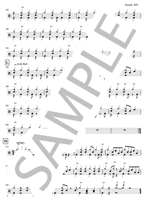 Lovers (sumika) / ドラム 中級 - サンプル譜面 4/4