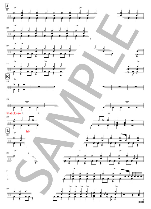StaRt (Mrs. GREEN APPLE) / ドラム 初〜中級 - サンプル譜面 3/4