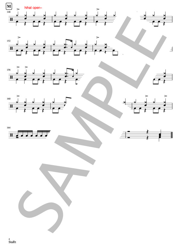 StaRt (Mrs. GREEN APPLE) / ドラム 初〜中級 - サンプル譜面 4/4