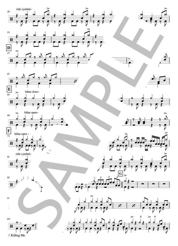 KiLLiNG ME (SiM) / ドラム 中級 - サンプル譜面 2/3