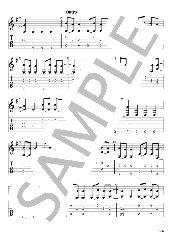 Mela! (緑黄色社会) / ギターソロ 中級 - サンプル譜面 5/5