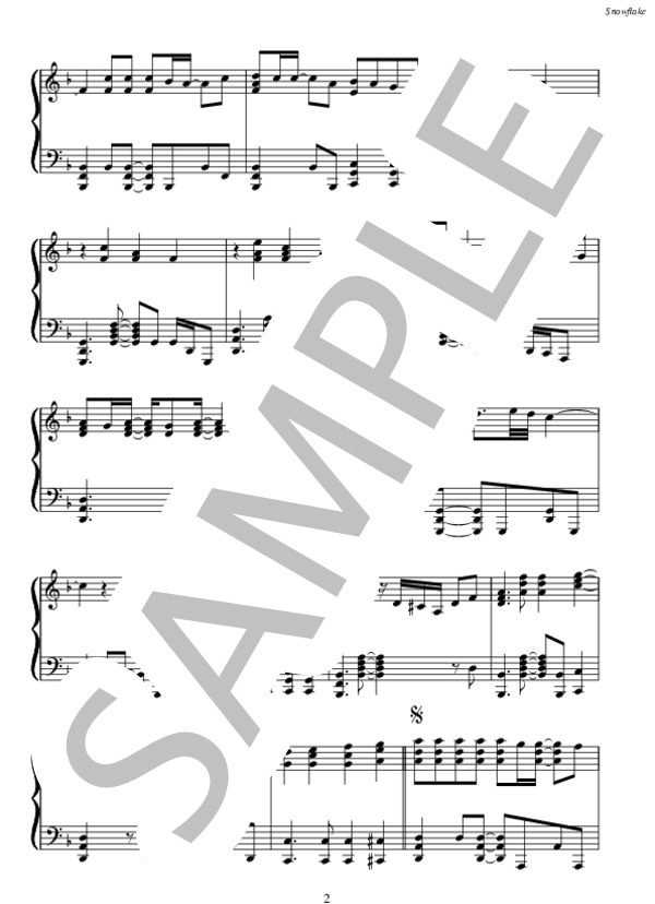 Snowflake (KAT-TUN ) / ピアノソロ 中〜上級 - サンプル譜面 2/5