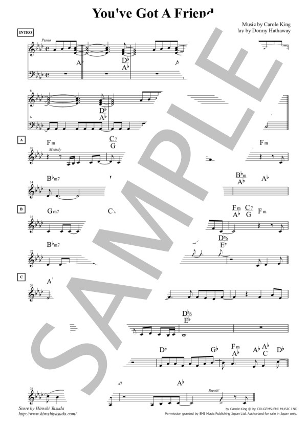You've got a Friend (Key=Ab) / ユーヴ・ゴット・ア・フレンド / ファンク＆ソウル・スタンダード・ライブラリ (Sheet Music) (ダニー・ハサウェイ) / メロディ その他 - サンプル譜面 1/2