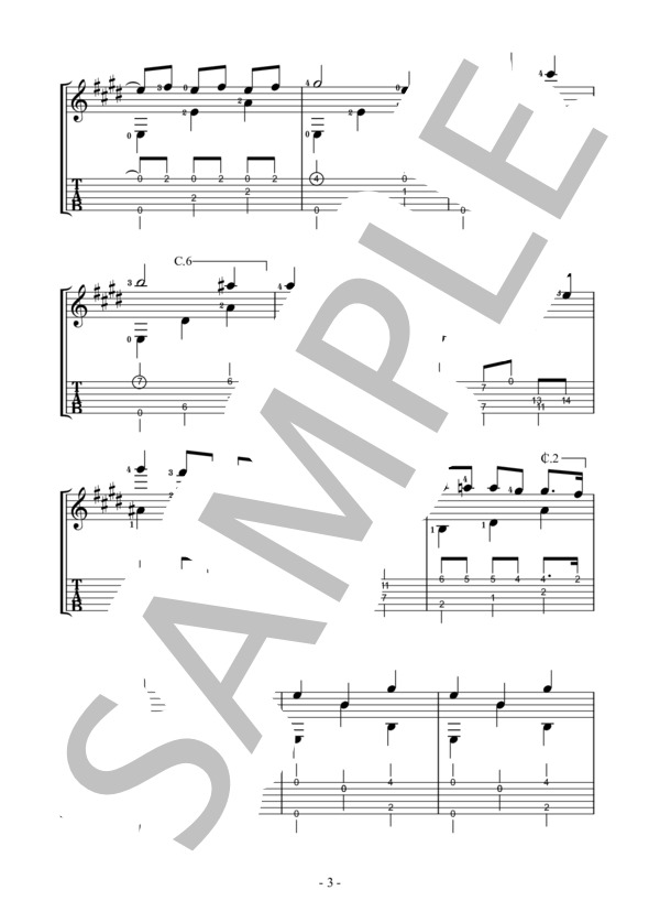 ノクターン（夜想曲) 第2番ホ長調作品9-2 フレデリック・フランソワ・ショパン【ソロギター・初級・タブ譜併記】 (フレデリック・ショパン) / ギターソロ 入門〜初級 - サンプル譜面 4/5