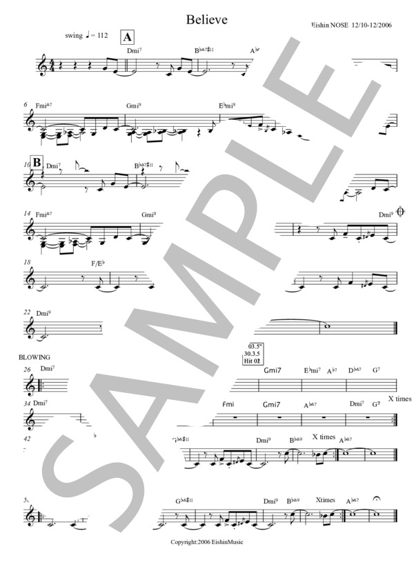 Believe (Eishin Nose) / ピアノソロ 入門 - サンプル譜面 1/1