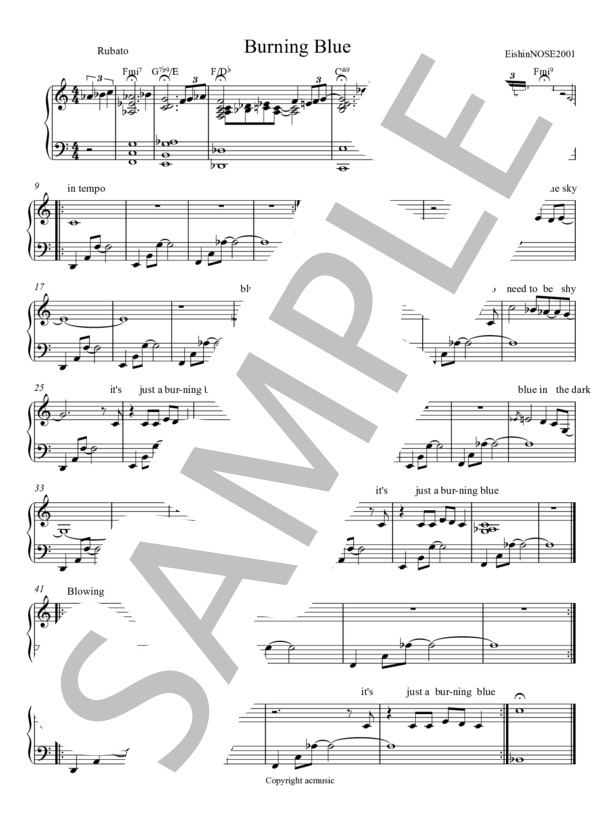 Burning Blue (Eishin Nose) / ピアノソロ 初〜中級 - サンプル譜面 1/1