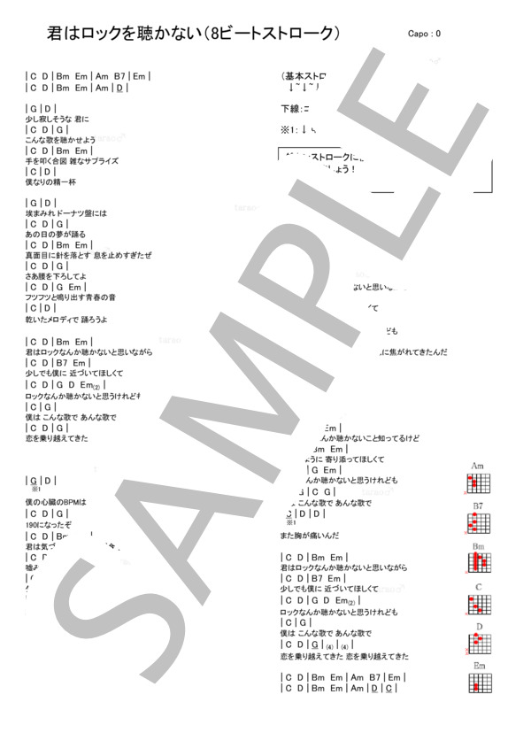 君はロックを聴かない (あいみょん) / ギター弾き語り 入門〜初級 - サンプル譜面 2/5