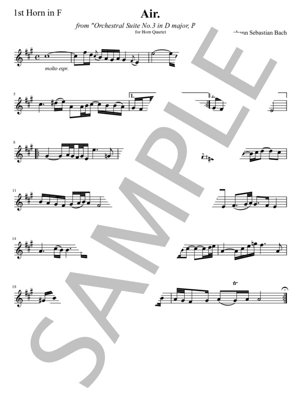 管弦楽組曲第3番より第2曲「アリア」 / J. S. Bach ホルン四重奏 (ヨハン・セバスチャン・バッハ) / 中級 - サンプル譜面 4/5